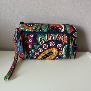 Vera Bradley Venetian Paisley Wristlet NWOT Blue Multi Color Floral Zip Pockets